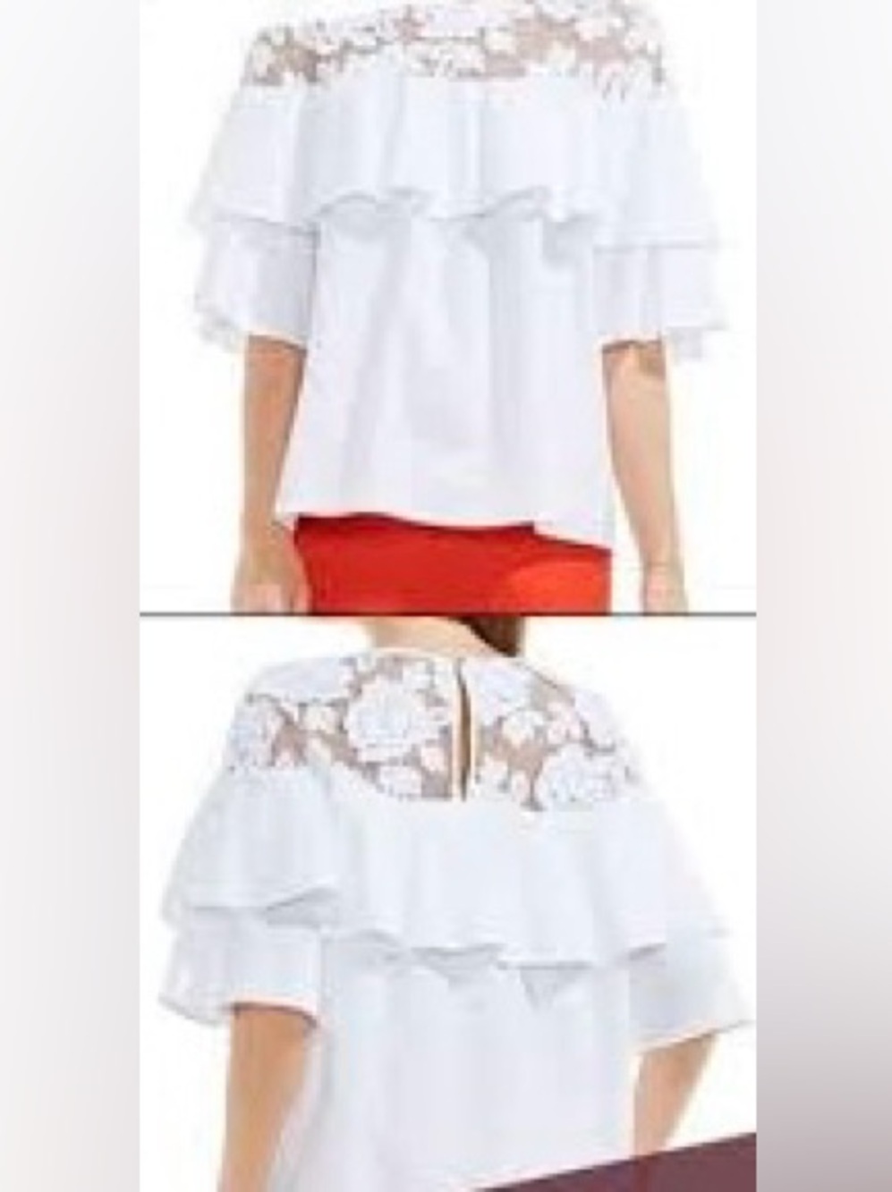 Vince Camuto White Ruffled Lace Blouse